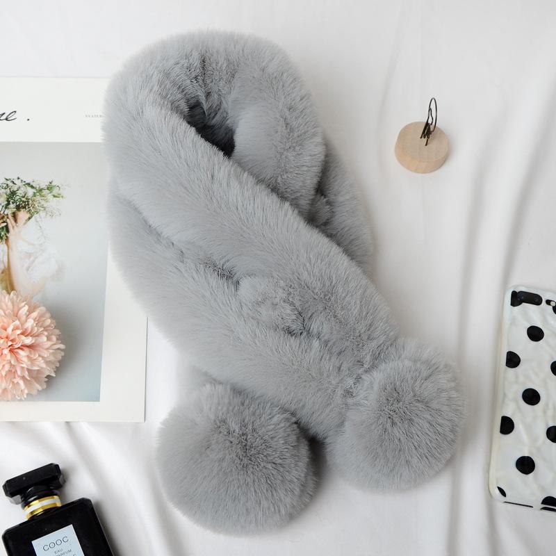 Plush Cross Scarf Faux Rabbit Fur Thickened Plush Ball Thermal Scarf Thick Winter Women Neck Warmer Collar Neckerchief