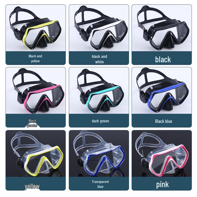 Large Frame Anti-Fog Diving Mask with Tempered Glass and Nose Clip for Adults