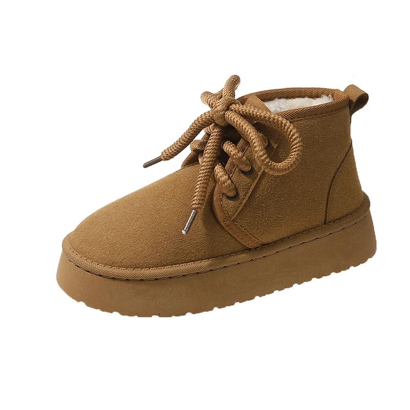 

2024 Новый стиль Модные универсальные темпераментные удобные зимние теплые женские ботинки однотонные короткие зимние ботинки на шнуровке 41 малиновый