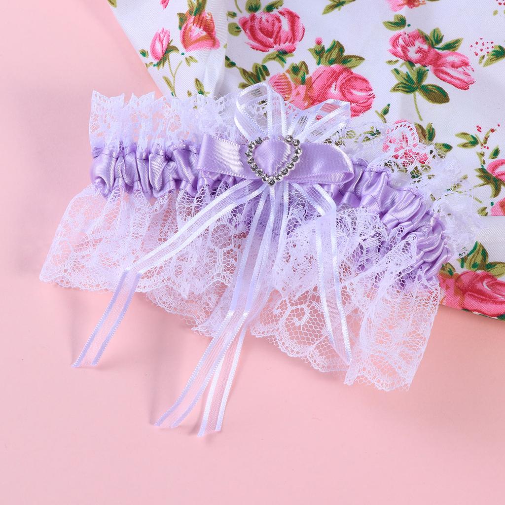 Bridal Garters Beautiful Lace Rhinestone Garters Heart-Shaped Decor Garters for Woman Lady Female (Purple)
