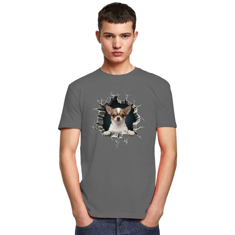 Breaking Through Chihuahua T Shirts Men ShortSleeve Dog Lover Tshirt Casual Tee For Husband100 Cotton Slim Fit Tshirt