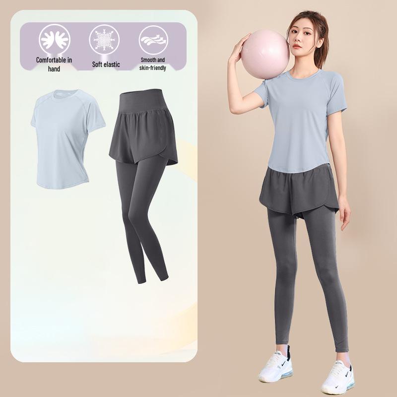 Women's High-End Short-Sleeve Sport T-Shirt & Fitness Set - Breathable, Quick-Drying Yoga and Running Wear