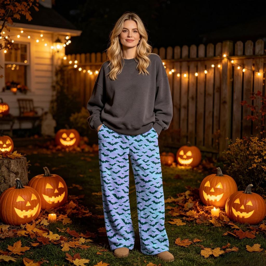 Women's Flannel Pajama Pants with Halloween Print for Cozy Holiday Loungewear