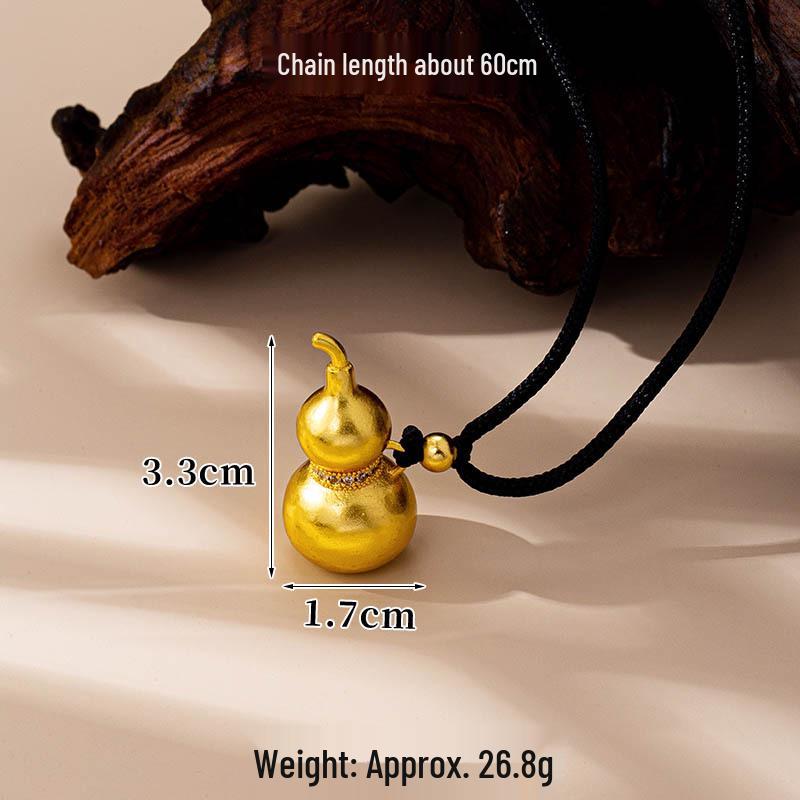 Retro Vietnamese Gold Gourd Necklace with Zircon Inlay - Versatile Pendant Chain for Men and Women