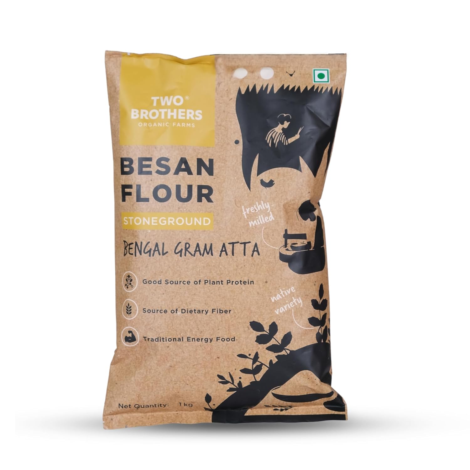 Two Brothers Organic Farms Stoneground Besan Flour 1 kg Premium Gram Flour For Authentic Culinary Cooking And Baking