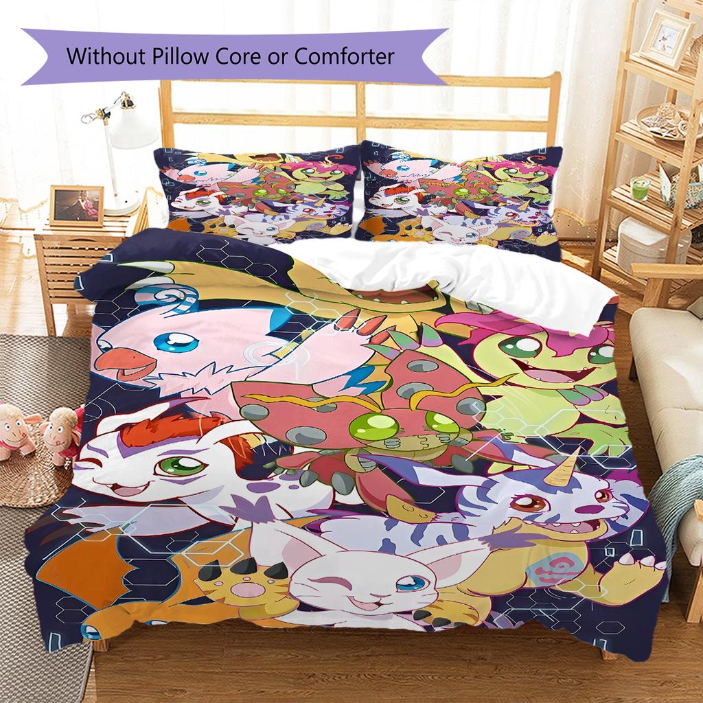 Digimon Adventure Pattern Bedding,Quilt Set Quilt Cover Pillowcase Home Birthday Gift (1 * duvet cover + 2 * pillowcase, without core)
