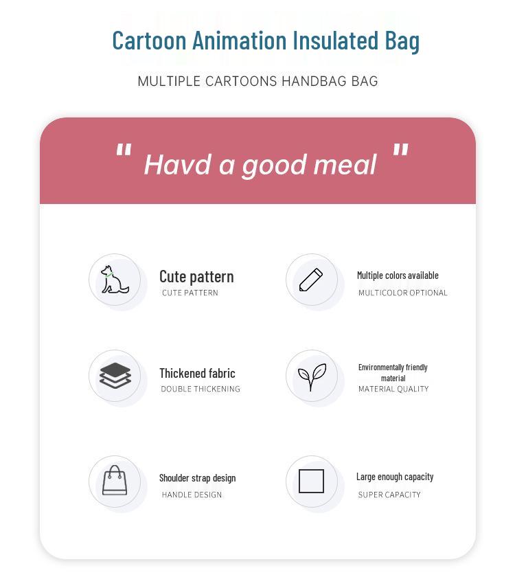 Izolowana torba na lunch z kreskówkowym motywem dla dzieci - Urocza, wodoodporna, pogrubiona torba na bento