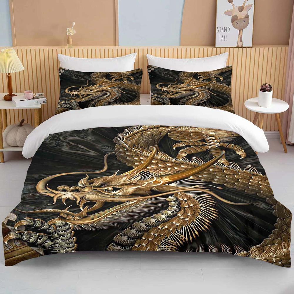 Chinese dragon Bedding 3 Piece Set king size double bed bedding set microfiber or polyester duvet cover set  bedroom bed set