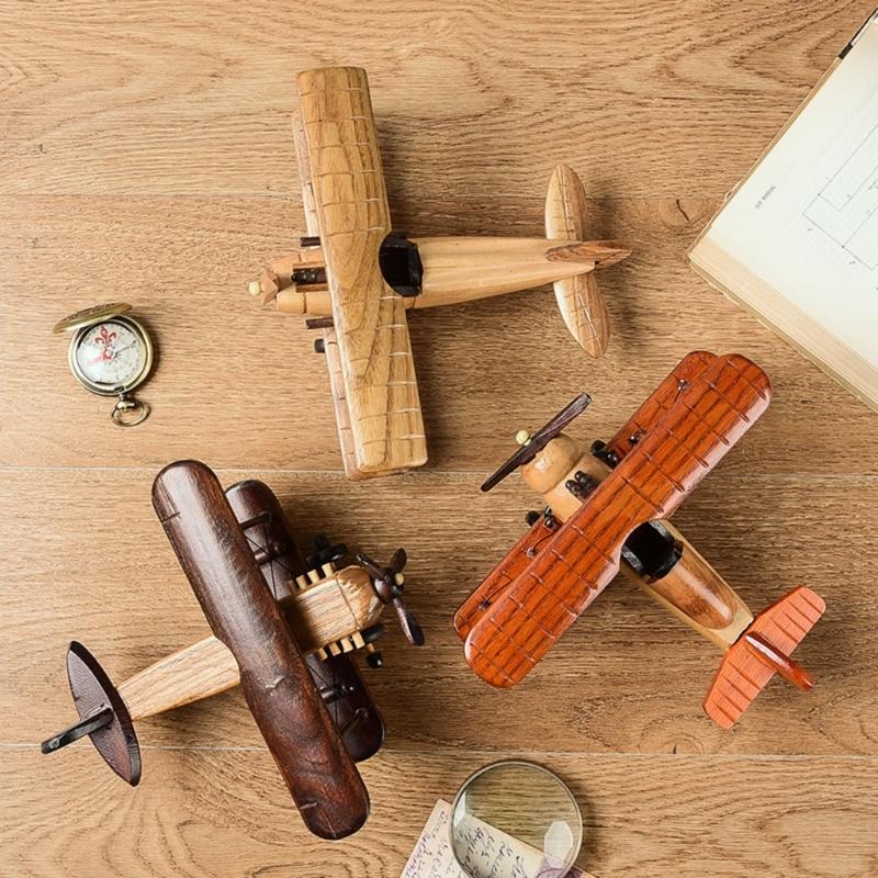 Handmade Wooded Air Plane Model Ornament Living Room Desktop Creative Decoration