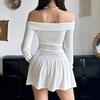 Women's Pure Desire To Pull A Pleated Waist One-line Shoulder Dress Sexy Sweet Spicy Waist Slimming Long Sleeve Low Waist Short Dress