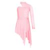 Vestido de dança lírica para meninas, vestido único de manga comprida com bainha assimétrica, malha de ginástica