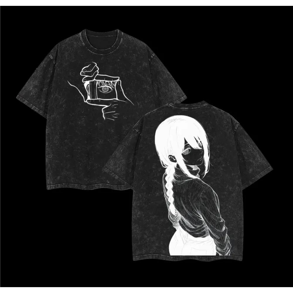 Anime Chainsaw Man Makima Graphic T Shirt Men Women Washed Cotton Tshirts Vintage Casual Clothing Harajuku Short Sleeve T-shirt