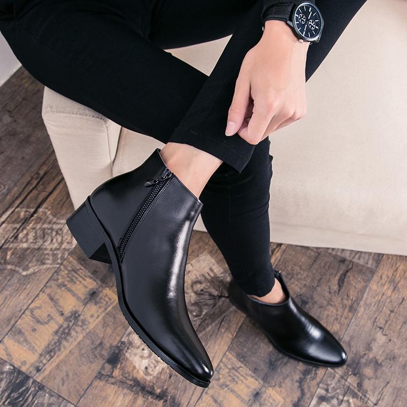 Herre Spiss Tå Lærstøvler Mote Pustende Ankelstøvletter Herrestøvler