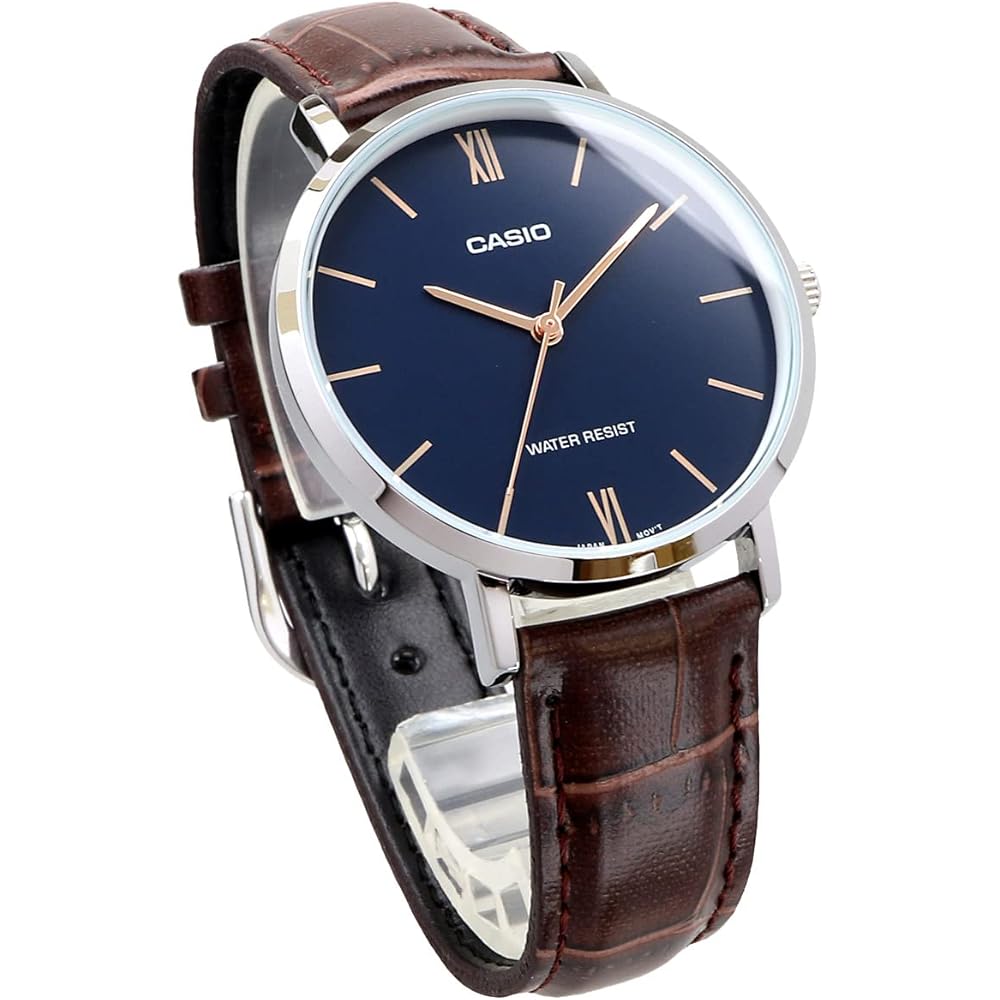 Casio LTP-VT01L-2B Women's Quartz Watch Navy Brown Leather Band Imported Model