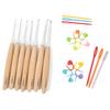 7PCS Wooden Handle Crochet Hook with Big Eye Needle Stitching Marker, Storage Bag for DIY Crochet Craft Hand Stitching