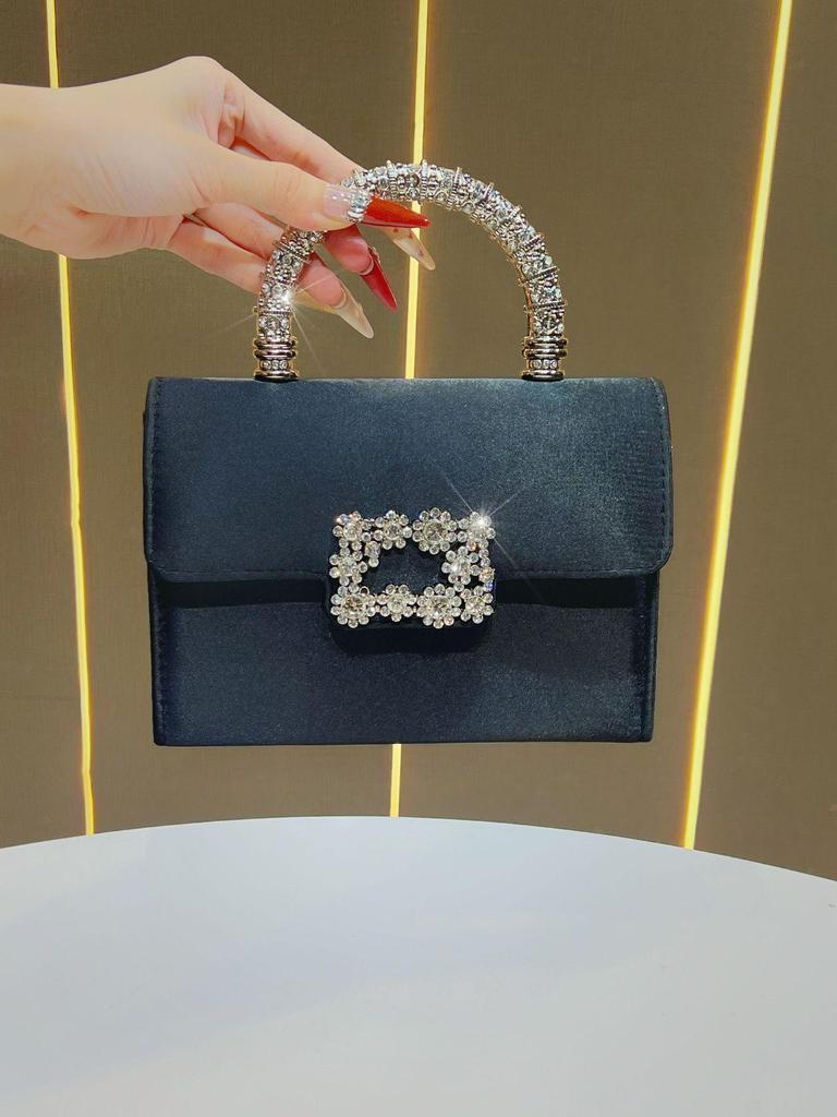 Elegant Rhinestone Women's Crossbody Bag - High-End Silk Luxury Handbag for Evening Parties
