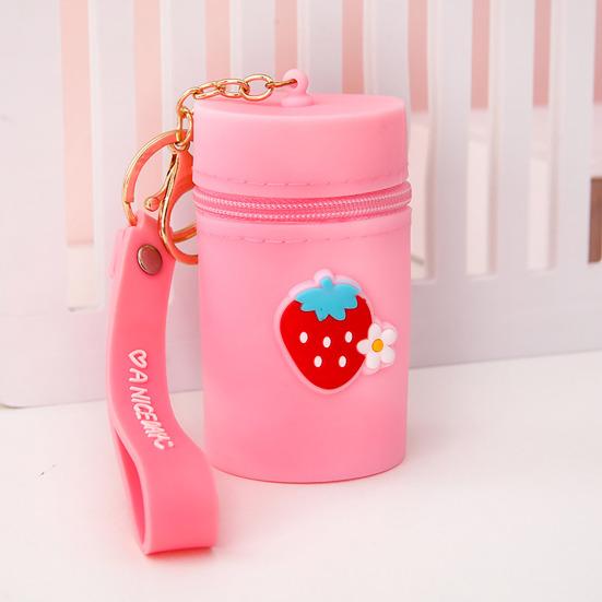 Storage Bag Cartoon Decor Earphone Keys Changes Coin Storage Bucket with Wrist Strap Zipper Closure Portable Keychain Bag Decoration Pendant