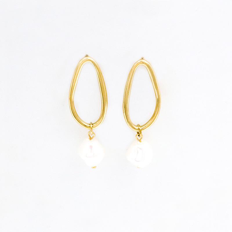 Accessories 18K Geometric Titanium Steel Pearl Stud Earrings Women'S Non-Fading Baroque Pearl Earrings
