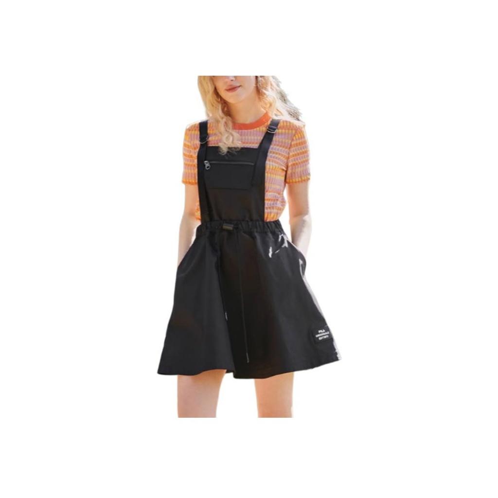 FILA Solid Color Loose Waist Drawstring Fashion Casual Sleeveless Dress Women dresses Black F11W229312F-BK