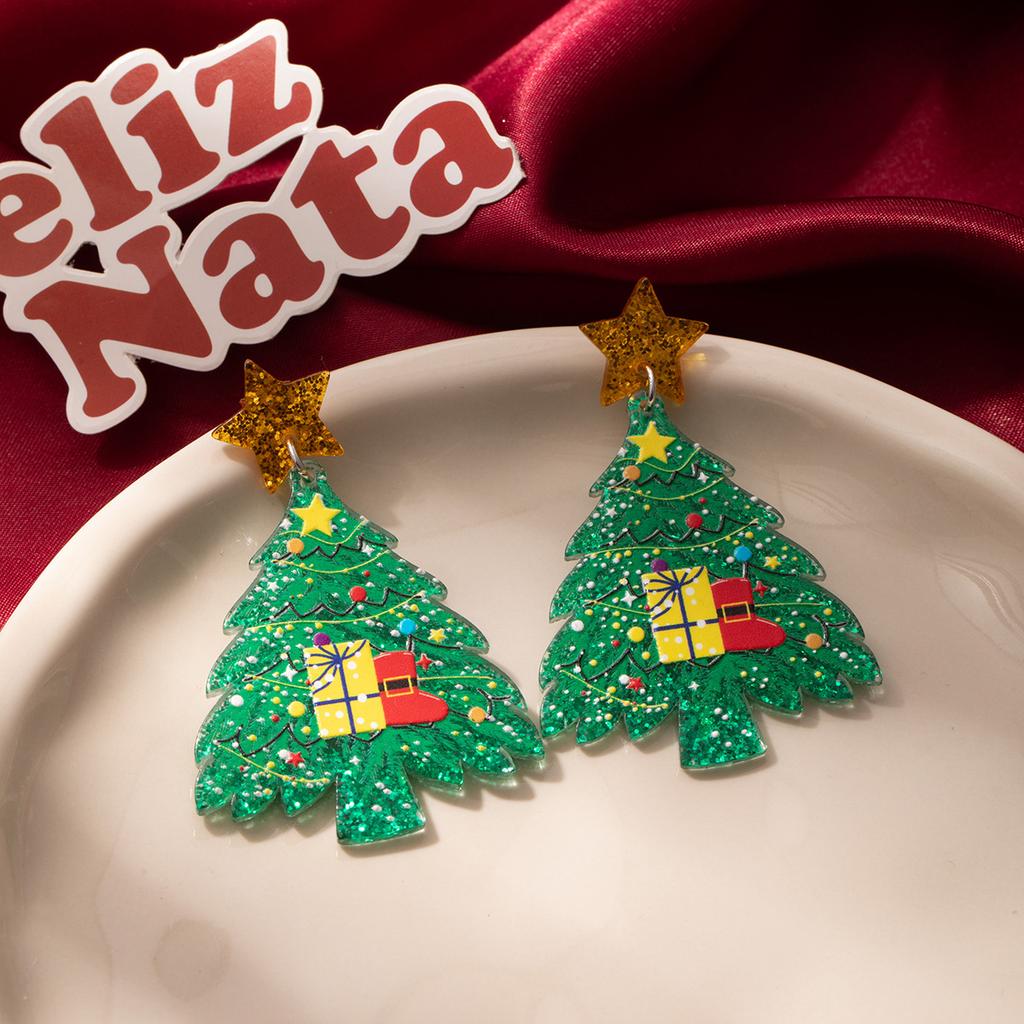 Three-Dimensional Single-Layer Acrylic Star Earrings Creative Christmas Tree Holiday Party Atmosphere Earrings