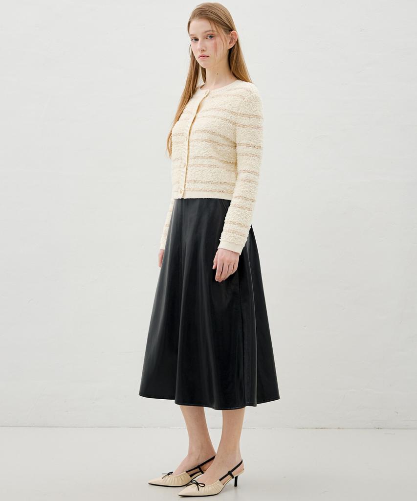 Ollibeudeollibeu Flare Back-Banding Leather Skirt Ol6Ss1040