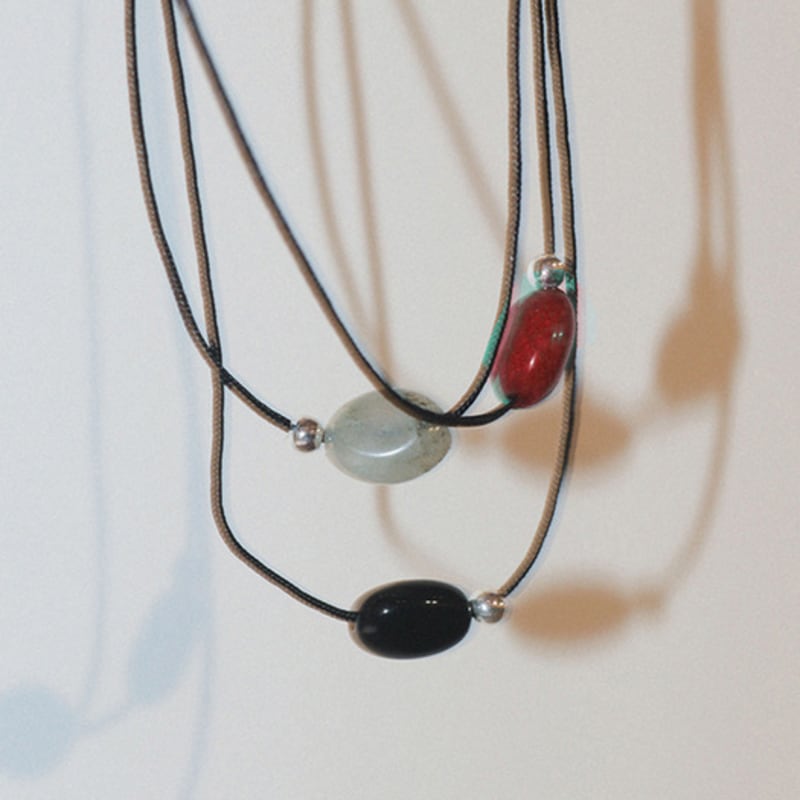 

modernlike silver 925 oval gemstone silk string necklace Black (Onyx)