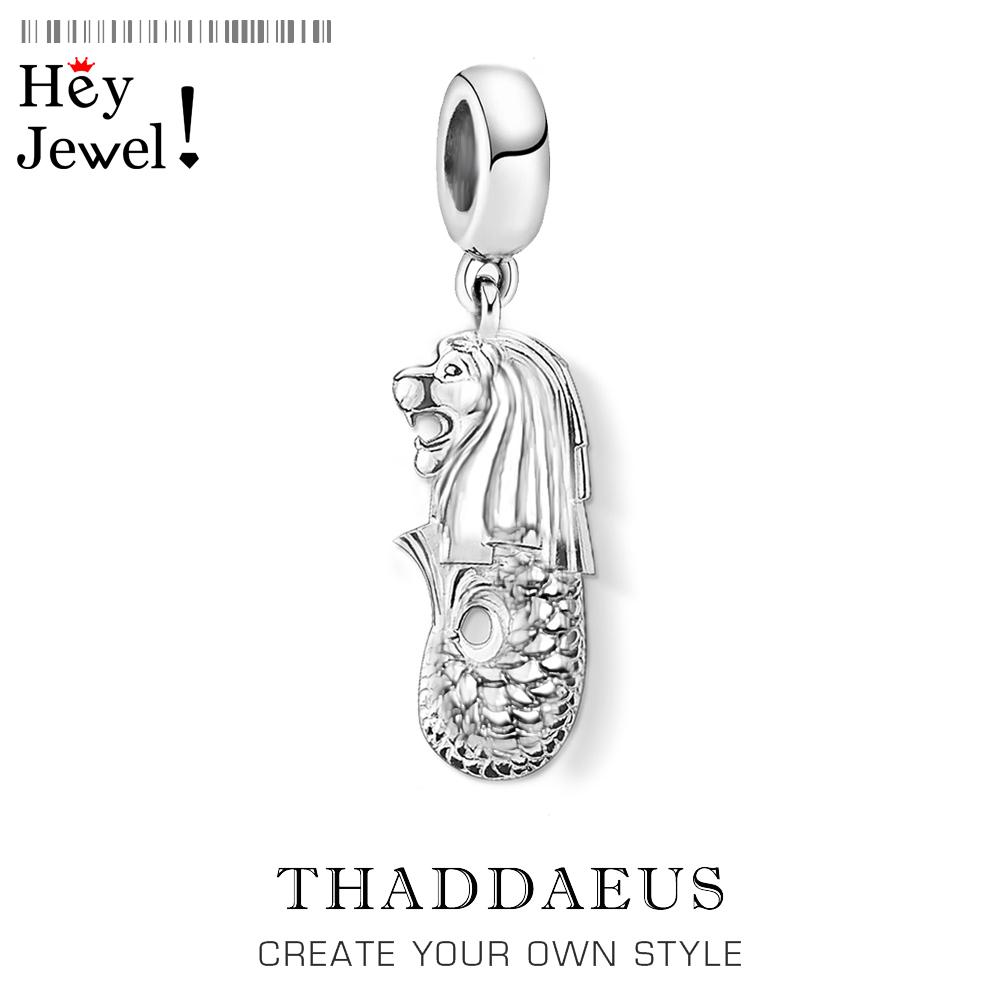 Mermaid & Lion Merlion Dangle Charm 925 Silver Pure Pendant Women Men Jewelry Gifts