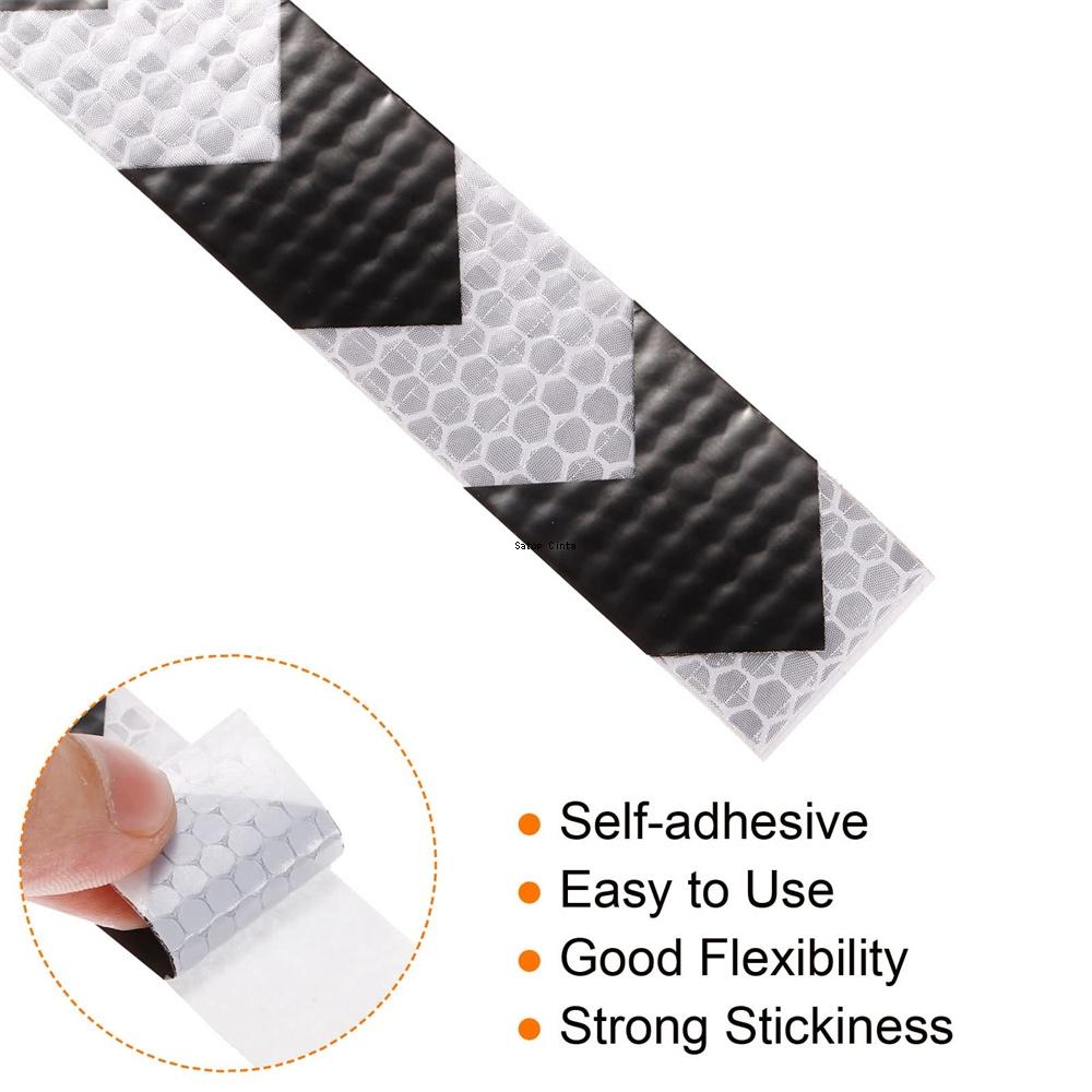 25mm*5m Pfeil Reflektierende Aufkleber Wasserdicht Klebend Hohe Sichtbarkeit Weiß-Schwarz Warnsicherheitsband Reflektoren Für Fahrrad Auto