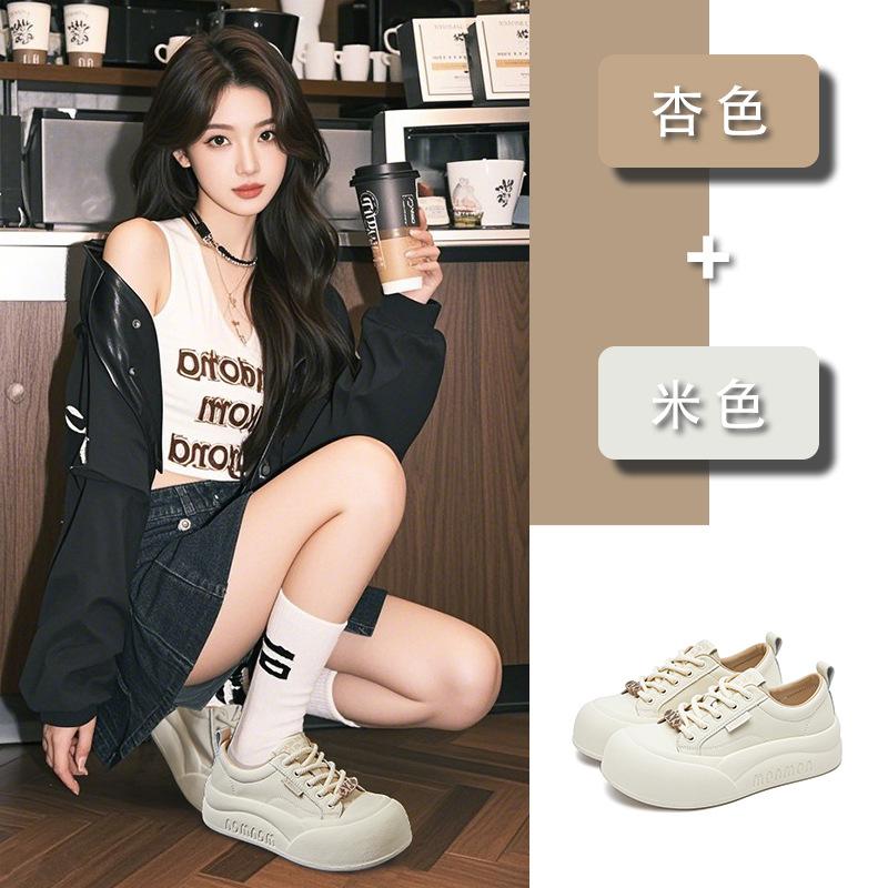 Leather Bread Shoes Women's 2025 Spring Big Head Platform Shoes Versatile Little White Shoes Women's Casual Height-increasing Shoes Fashion Women's