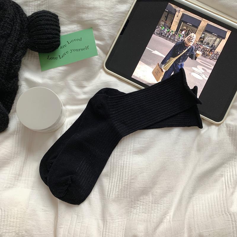 Rolled Socks, Mid-Leg Socks, Trendy Cotton Socks, Thin Mesh Breathable Stacked Stockings