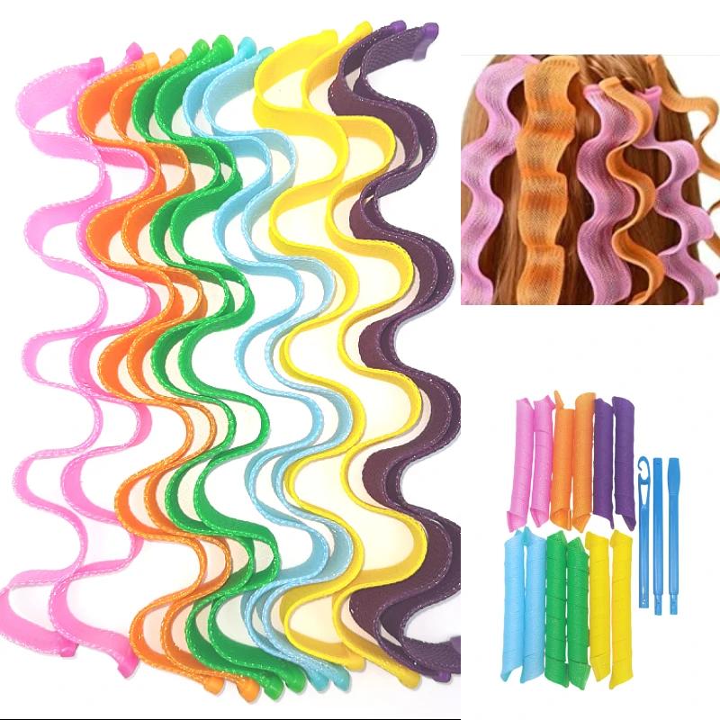 12/18/10pcs Hair Curler Rollers Women Spiral Curls Heatless with 2 Pcs Hooks DIY Wave Shape Rollers Spiral Round Curls Hair Tool