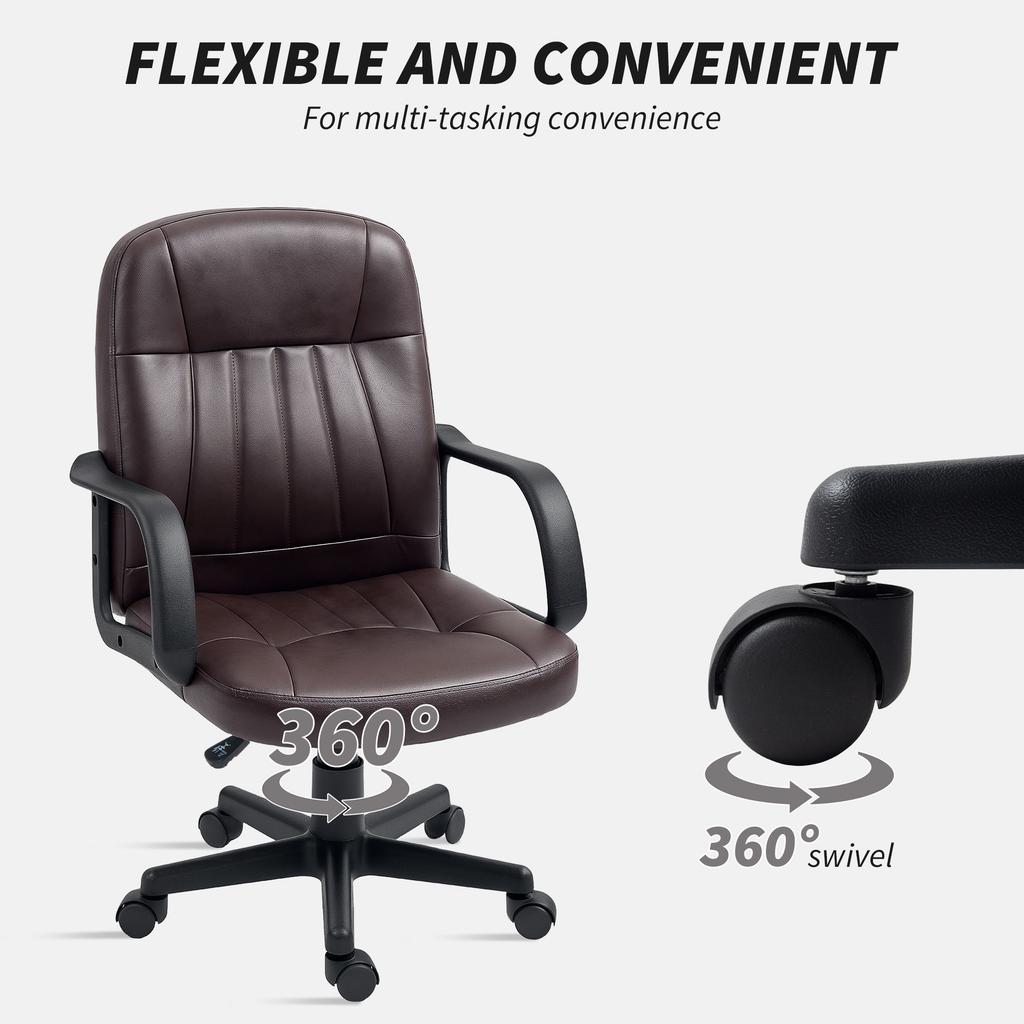 Swivel Executive Chair PU Leather Computer Desk Chair, Dark Brown
