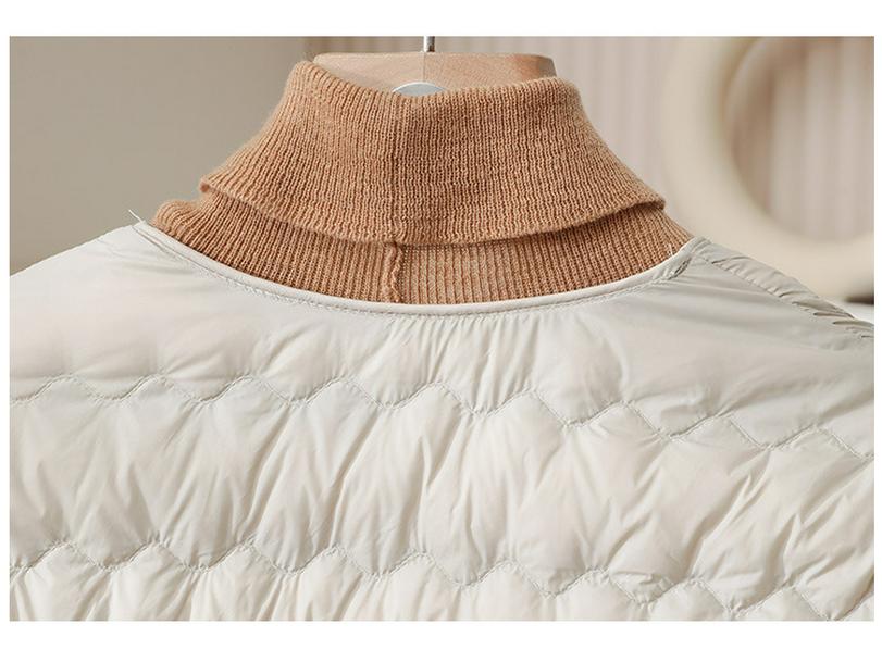 Women's Lightweight Down Jacket, Short Wave Pattern, Convertible Round/V-Neck, Warm for Autumn/Winter