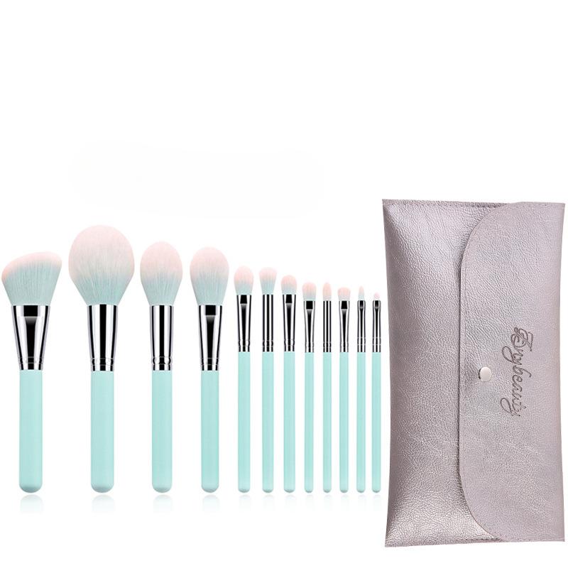 Pincel de base pincel de pó solto pincel de sombra para os olhos 12 peças conjunto de pincéis de maquiagem lã lilás pequena série uva bolsa de pincéis de maquiagem