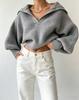 Popular 2026 European and American Foreign Trade Autumn and Winter New Knitted Sweater Knitted Sweater Lapel Pullover Women's Top