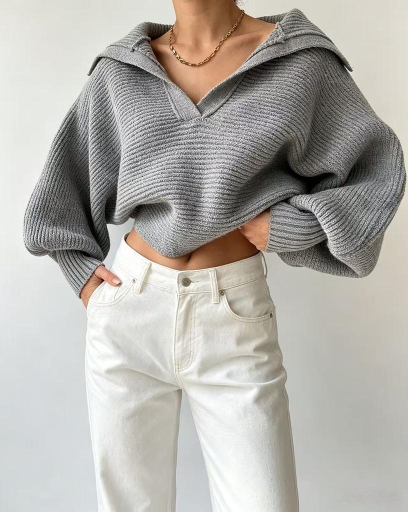 Popular 2026 European and American Foreign Trade Autumn and Winter New Knitted Sweater Knitted Sweater Lapel Pullover Women's Top