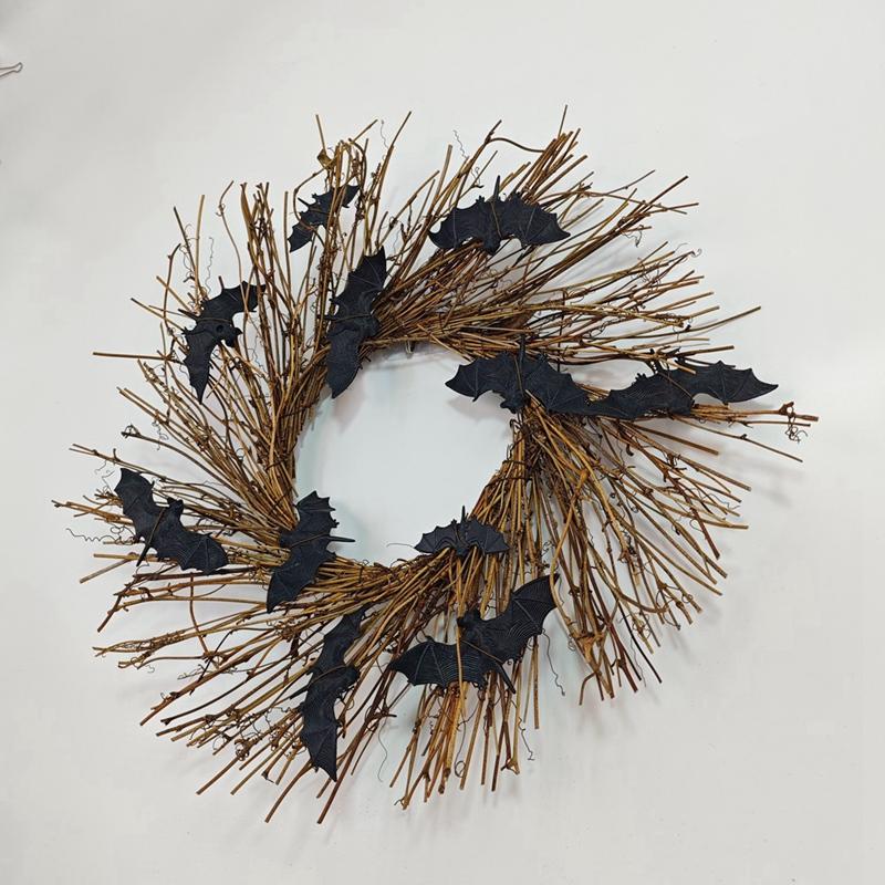 

Halloween Wreath Bat Black Branch Wreaths Halloween Door Hanging Decor for Indoor Outdoor Home Decor Halloween Decoration 45cm