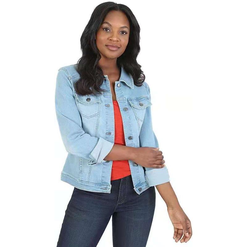 Women's Clothing European and American Fashion Short Denim Jacket Women's Slim Long-sleeved Jacket