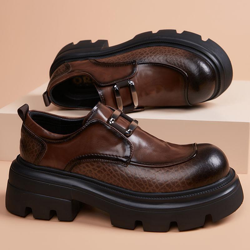Super grube podeszwy lekkie buty Brock dla mężczyzn i młodych mężczyzn, lekki wewnętrzny dodatek do wzrostu, zakrycie stopy casualowe skórzane buty dla mężczyzn