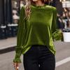 Women's Fashion Casual Round Neck Lanterned Puff Sleeve Long-Sleeved Solid Color Top
