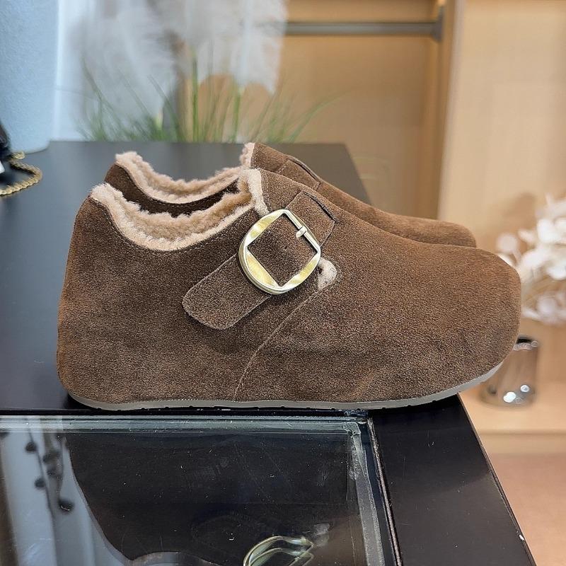 Leather inner height increase women's new winter velvet warm cotton shoes thick-soled versatile all-inclusive fluffy shoes