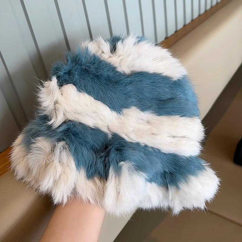 Autumn Winter Color Velvet Fisherman Hat Striped Cloud Hat for Women Warm Knitted Basin Hats Trendy