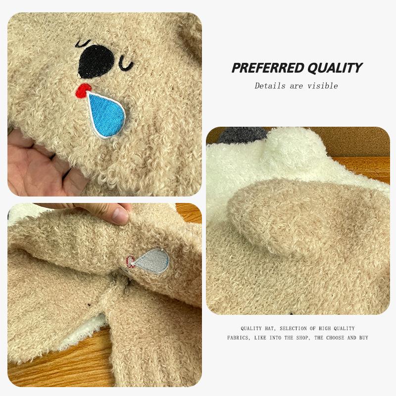 Bear hat women's autumn and winter warm ear protection knitted hat big head circumference show face small bucket hat