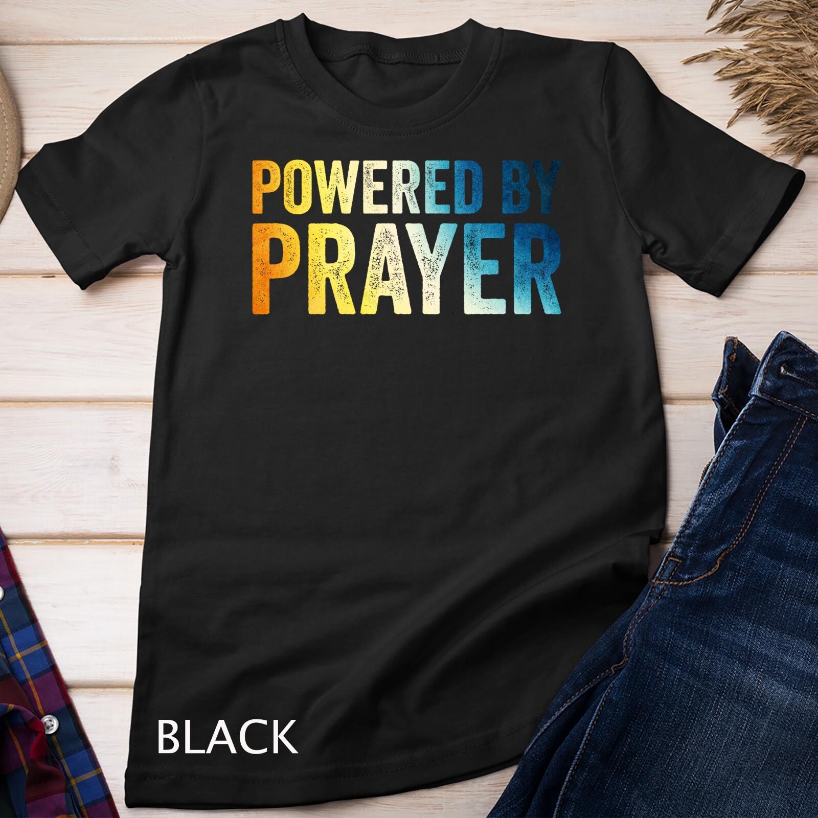 Gradient - Powered By Prayer God Believer Pray Christian Faith Unisex T-Shirt Mens Womens Tees Top L