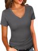 New Style Ribbed Texture Slim Fit V-neck Casual Women's Long Sleeve T-shirt