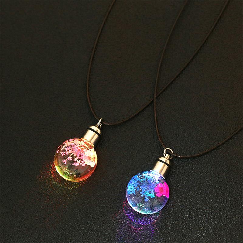 New Luminous Dried Flower Butterfly Glass Ball Women Necklace Pendant Rope Chain Necklace for Women Strip Leather Choker