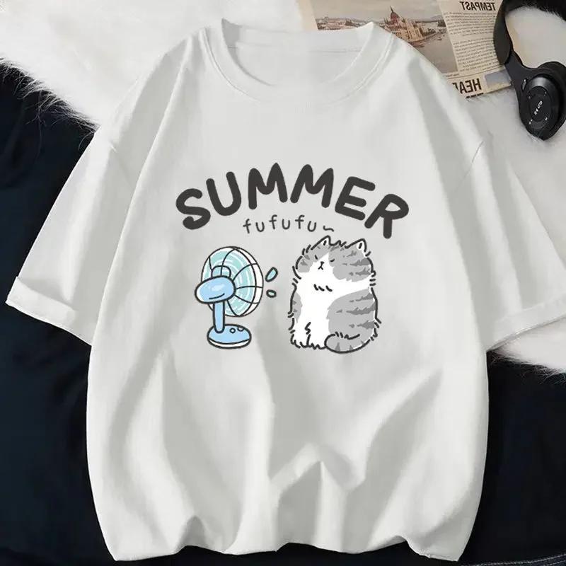 Korean Fashion Tees Summer Kawaii T-shirt Japanese Cartoon Cute Cat Short Sleeved Tshirt Pet Graphic Blouse Streetwear Clothes