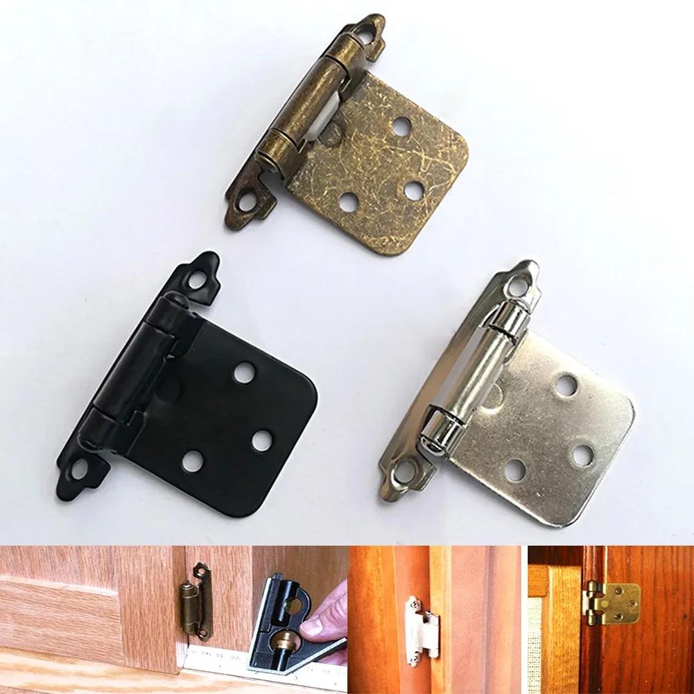 10pcs Self Closing Overlay Hinges Flush Cabinet Hinge Heavy Duty Cupboard Door Spring Self Closing Hinges Furniture Hardware