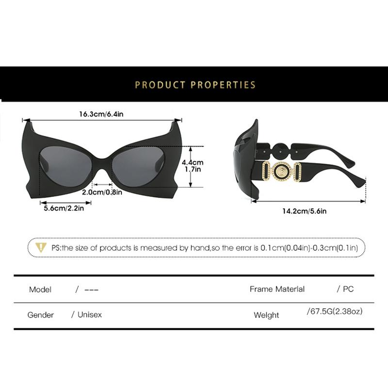 Luxury Brand Designer Oversized Demon Bat Sunglasses Women For Men Vintage Fashion Punk Eyeglasses Sun Glasses Cow Head Shades