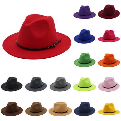 (Joy choose)Unisex Fashion Wide Wool Belt Flat Top Fedora Hat Party Church Hats Cap
